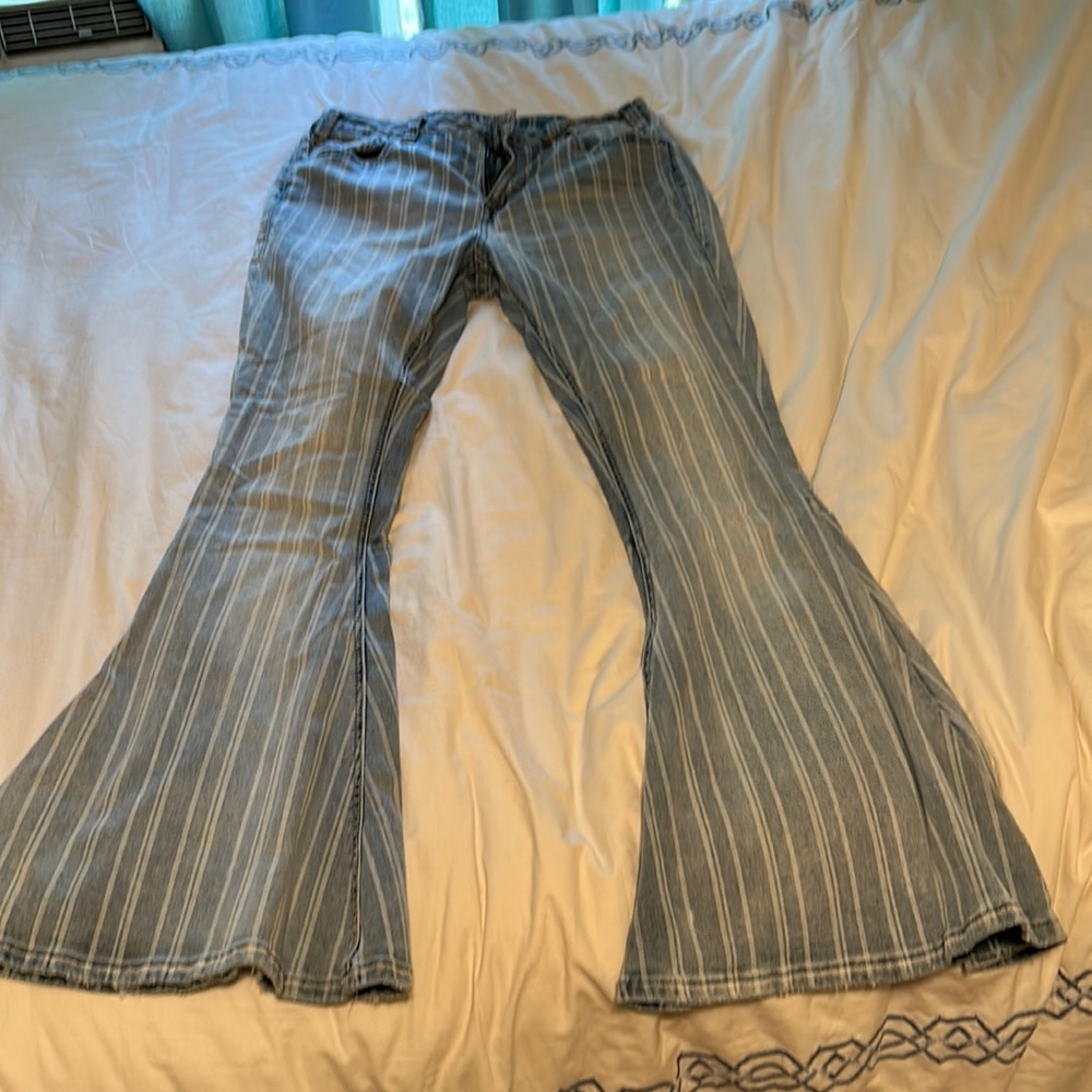 Women’s bell bottom pinstripe jeans